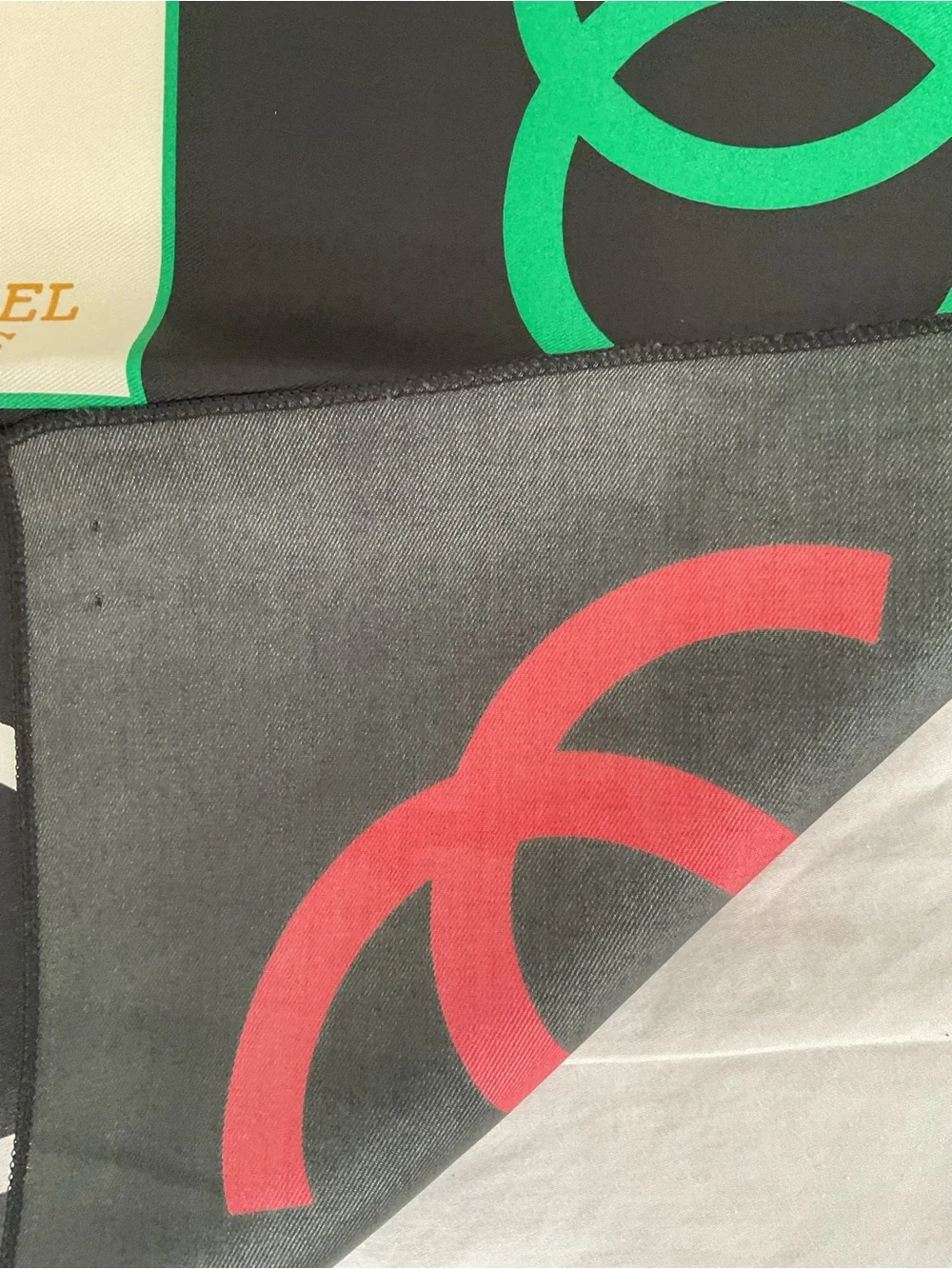 CHANEL Black Cream Multicolor Logo CC Silk Scarf